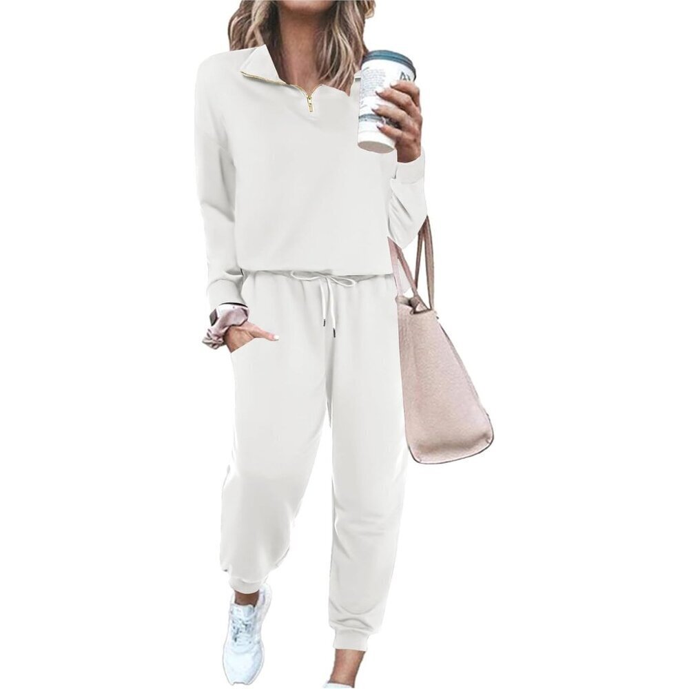 Women Sweatsuit Set 2 Piece Casual Joggers and Quarter Zip Top Large